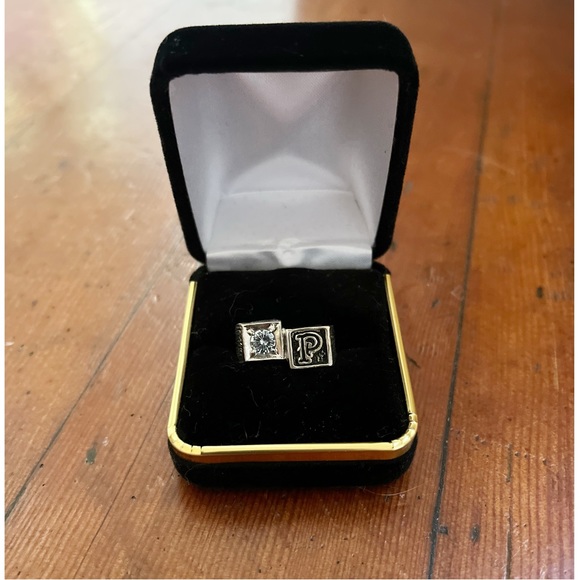 925 STERLING SILVER Vintage Ring with Aquamarine Stone and P Initial Size 9.5 - Picture 2 of 7